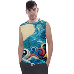 Waves Ocean Sea Abstract Whimsical Abstract Art Pattern Abstract Pattern Water Nature Moon Full Moon Men s Regular Tank Top