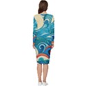 Waves Ocean Sea Abstract Whimsical Abstract Art Pattern Abstract Pattern Water Nature Moon Full Moon Long Sleeve V-Neck Bodycon Dress  View4