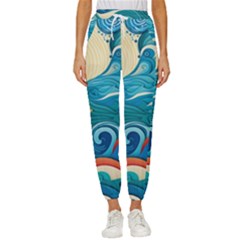 Waves Ocean Sea Abstract Whimsical Abstract Art Pattern Abstract Pattern Water Nature Moon Full Moon Women s Cropped Drawstring Pants