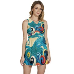 Waves Ocean Sea Abstract Whimsical Abstract Art Pattern Abstract Pattern Water Nature Moon Full Moon Sleeveless High Waist Mini Dress