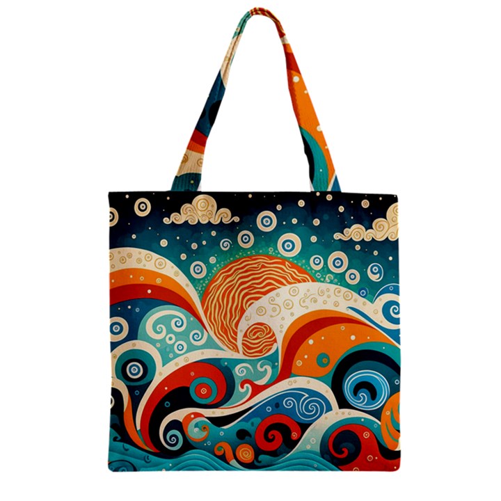 Waves Ocean Sea Abstract Whimsical Abstract Art Pattern Abstract Pattern Nature Water Seascape Zipper Grocery Tote Bag