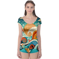 Waves Ocean Sea Abstract Whimsical Abstract Art Pattern Abstract Pattern Nature Water Seascape Boyleg Leotard  by Bedest