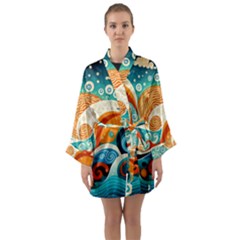 Waves Ocean Sea Abstract Whimsical Abstract Art Pattern Abstract Pattern Nature Water Seascape Long Sleeve Satin Kimono by Bedest