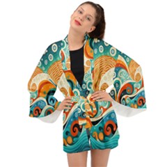 Waves Ocean Sea Abstract Whimsical Abstract Art Pattern Abstract Pattern Nature Water Seascape Long Sleeve Kimono by Bedest