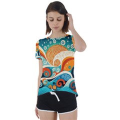 Waves Ocean Sea Abstract Whimsical Abstract Art Pattern Abstract Pattern Nature Water Seascape Short Sleeve Open Back T-shirt by Bedest