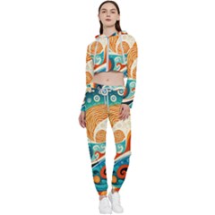 Waves Ocean Sea Abstract Whimsical Abstract Art Pattern Abstract Pattern Nature Water Seascape Cropped Zip Up Lounge Set by Bedest