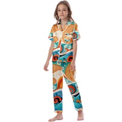 Waves Ocean Sea Abstract Whimsical Abstract Art Pattern Abstract Pattern Nature Water Seascape Kids  Satin Short Sleeve Pajamas Set by Bedest