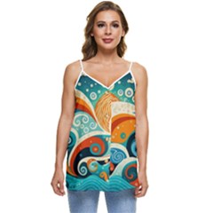 Waves Ocean Sea Abstract Whimsical Abstract Art Pattern Abstract Pattern Nature Water Seascape Casual Spaghetti Strap Chiffon Top by Bedest