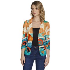 Waves Ocean Sea Abstract Whimsical Abstract Art Pattern Abstract Pattern Nature Water Seascape Women s One-button 3/4 Sleeve Short Jacket by Bedest