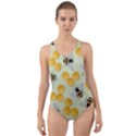 Bees Pattern Honey Bee Bug Honeycomb Honey Beehive Cut-Out Back One Piece Swimsuit View1