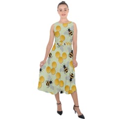 Bees Pattern Honey Bee Bug Honeycomb Honey Beehive Midi Tie-back Chiffon Dress by Bedest