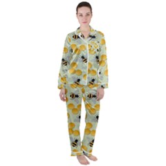 Bees Pattern Honey Bee Bug Honeycomb Honey Beehive Women s Long Sleeve Satin Pajamas Set	 by Bedest