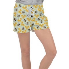 Bees Pattern Honey Bee Bug Honeycomb Honey Beehive Women s Velour Lounge Shorts by Bedest