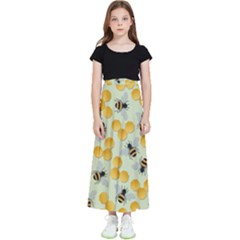 Bees Pattern Honey Bee Bug Honeycomb Honey Beehive Kids  Flared Maxi Skirt by Bedest