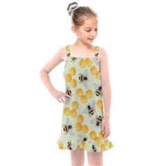 Bees Pattern Honey Bee Bug Honeycomb Honey Beehive Kids  Overall Dress by Bedest