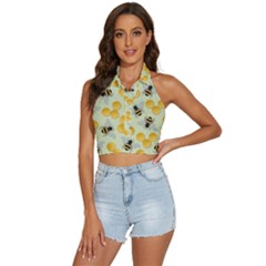 Bees Pattern Honey Bee Bug Honeycomb Honey Beehive Backless Halter Cami Shirt