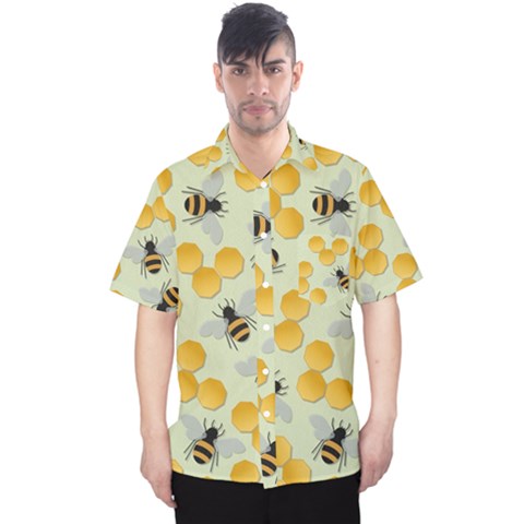 Bees Pattern Honey Bee Bug Honeycomb Honey Beehive Men s Hawaii Shirt by Bedest