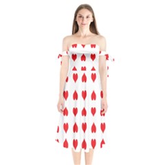 Heart Red Love Valentines Day Shoulder Tie Bardot Midi Dress by Bajindul