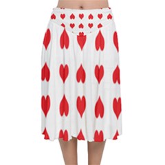 Heart Red Love Valentines Day Velvet Flared Midi Skirt