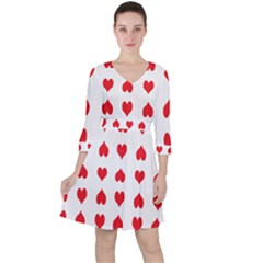 Heart Red Love Valentines Day Quarter Sleeve Ruffle Waist Dress by Bajindul