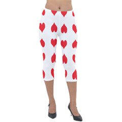 Heart Red Love Valentines Day Lightweight Velour Capri Leggings 