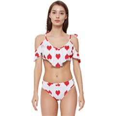 Heart Red Love Valentines Day Ruffle Edge Tie Up Bikini Set	 by Bajindul