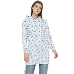 Music Notes Background Wallpaper Women s Long Oversized Pullover Hoodie