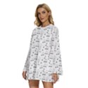 Music Notes Background Wallpaper Round Neck Long Sleeve Bohemian Style Chiffon Mini Dress View2