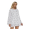 Music Notes Background Wallpaper Round Neck Long Sleeve Bohemian Style Chiffon Mini Dress View3