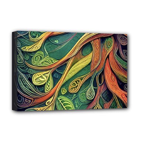 Outdoors Night Setting Scene Forest Woods Light Moonlight Nature Wilderness Leaves Branches Abstract Deluxe Canvas 18  X 12  (stretched)