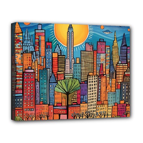 City New York Nyc Skyscraper Skyline Downtown Night Business Urban Travel Landmark Building Architec Canvas 14  X 11  (stretched)