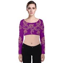 Grape Dust Dragon Velvet Long Sleeve Crop Top