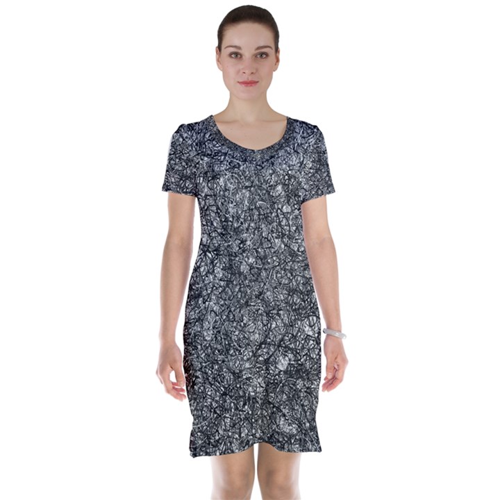 Black and white Abstract expressive print Short Sleeve Nightdress