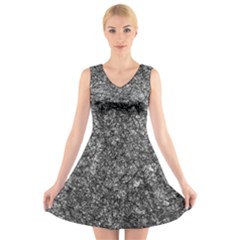 Black And White Abstract Expressive Print V-neck Sleeveless Dress by dflcprintsclothing