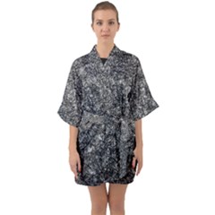 Black And White Abstract Expressive Print Half Sleeve Satin Kimono 