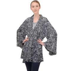 Black And White Abstract Expressive Print Long Sleeve Velvet Kimono  by dflcprintsclothing