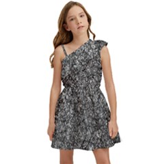 Black And White Abstract Expressive Print Kids  One Shoulder Party Dress by dflcprintsclothing