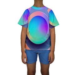 Circle Colorful Rainbow Spectrum Button Gradient Kids  Short Sleeve Swimwear