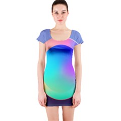 Circle Colorful Rainbow Spectrum Button Gradient Short Sleeve Bodycon Dress