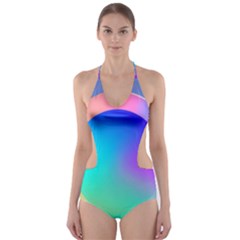 Circle Colorful Rainbow Spectrum Button Gradient Cut-out One Piece Swimsuit