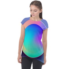 Circle Colorful Rainbow Spectrum Button Gradient Cap Sleeve High Low Top by Maspions