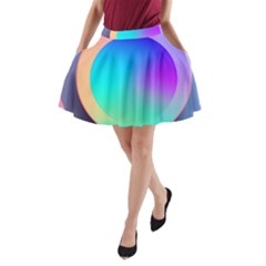 Circle Colorful Rainbow Spectrum Button Gradient A-line Pocket Skirt