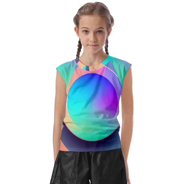 Circle Colorful Rainbow Spectrum Button Gradient Kids  Raglan Cap Sleeve T-Shirt