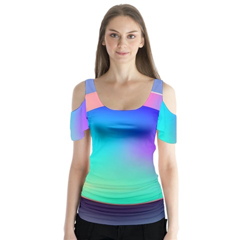 Circle Colorful Rainbow Spectrum Button Gradient Butterfly Sleeve Cutout T-shirt  by Maspions