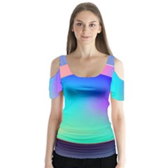 Circle Colorful Rainbow Spectrum Button Gradient Butterfly Sleeve Cutout T-shirt 