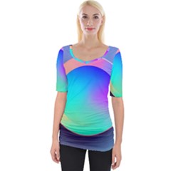 Circle Colorful Rainbow Spectrum Button Gradient Wide Neckline T-shirt