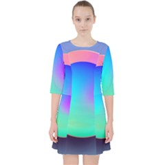 Circle Colorful Rainbow Spectrum Button Gradient Quarter Sleeve Pocket Dress