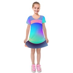 Circle Colorful Rainbow Spectrum Button Gradient Kids  Short Sleeve Velvet Dress