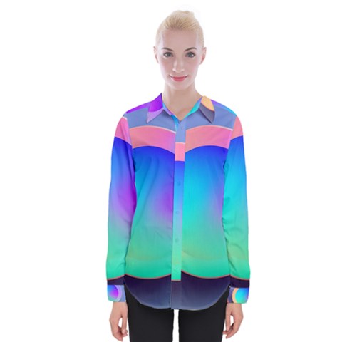 Circle Colorful Rainbow Spectrum Button Gradient Womens Long Sleeve Shirt by Maspions