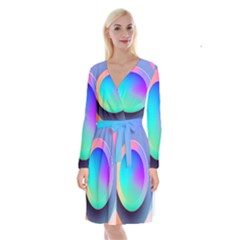 Circle Colorful Rainbow Spectrum Button Gradient Long Sleeve Velvet Front Wrap Dress